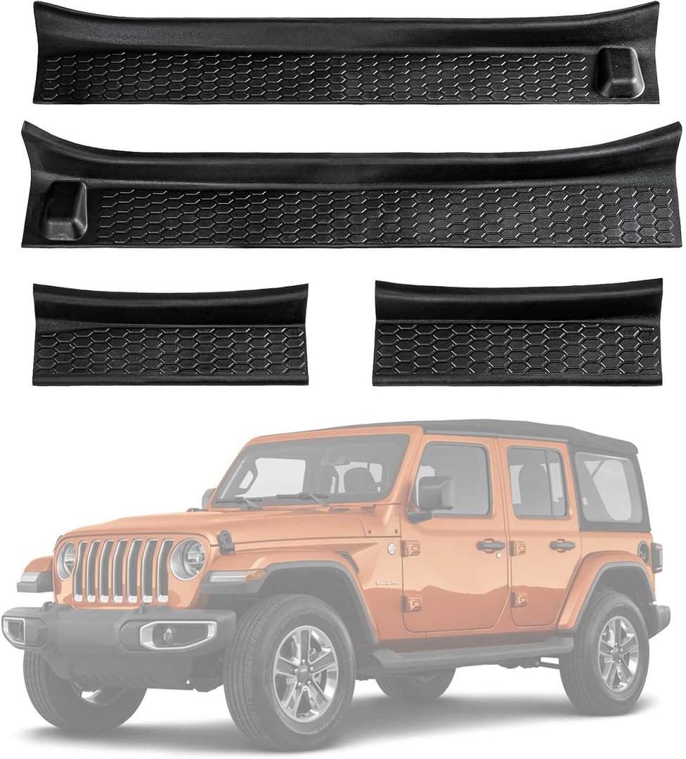 PSLER Door Sill Guards Kit for 2018-2024 2025 Wrangler JL JLU Gladiator JT 4-Door All Terrain Entry Guard Kit Black Rubber Door Sill Protector Replacement (4pcs)