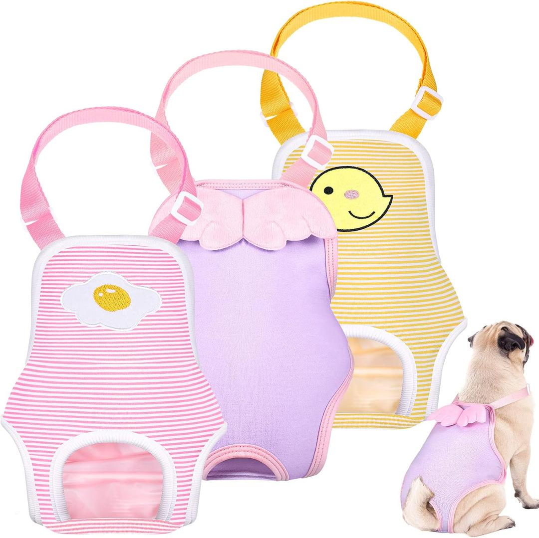 Nuanchu 3 Pcs Female Dog Diaper Sanitary Panties with Adjustable Suspender, Washable Reusable Doggie Diapers for Small Medium Large Dog in Heat Period Menstrual Pet Cats Ducks(Delicate Pattern,XL)
