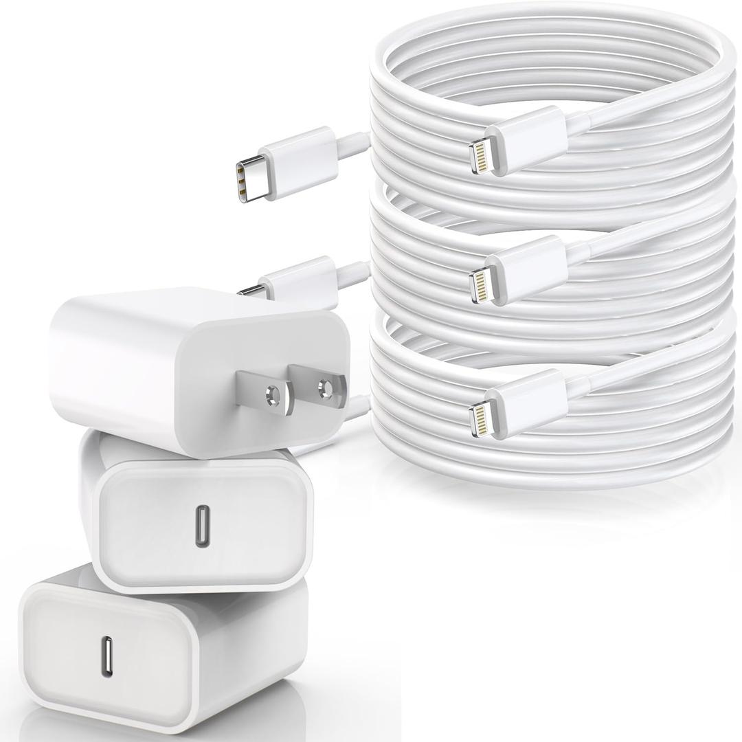 [Apple MFi Certified]Long iPhone Fast Charging Cable,3Pack 20W Phone Charger USB C Charger Block Plug+6Foot Type C to Lightning Cord for iPhone 14/Pro/Pro Max/Plus/13/12/11/XS/XR/X/SE2022/iPad/AirPods (6FT, White)