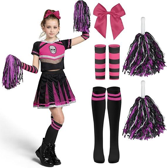 Spooktacular Creations Halloween Cheerleader Costume Girls, Bad Spirit Costume for Kids, Skull Scary Outfit with Accessories, M
