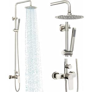 Rainsworth Outdoor Shower Kit with Brass Valve, 8 Inch, Brushed Nickel