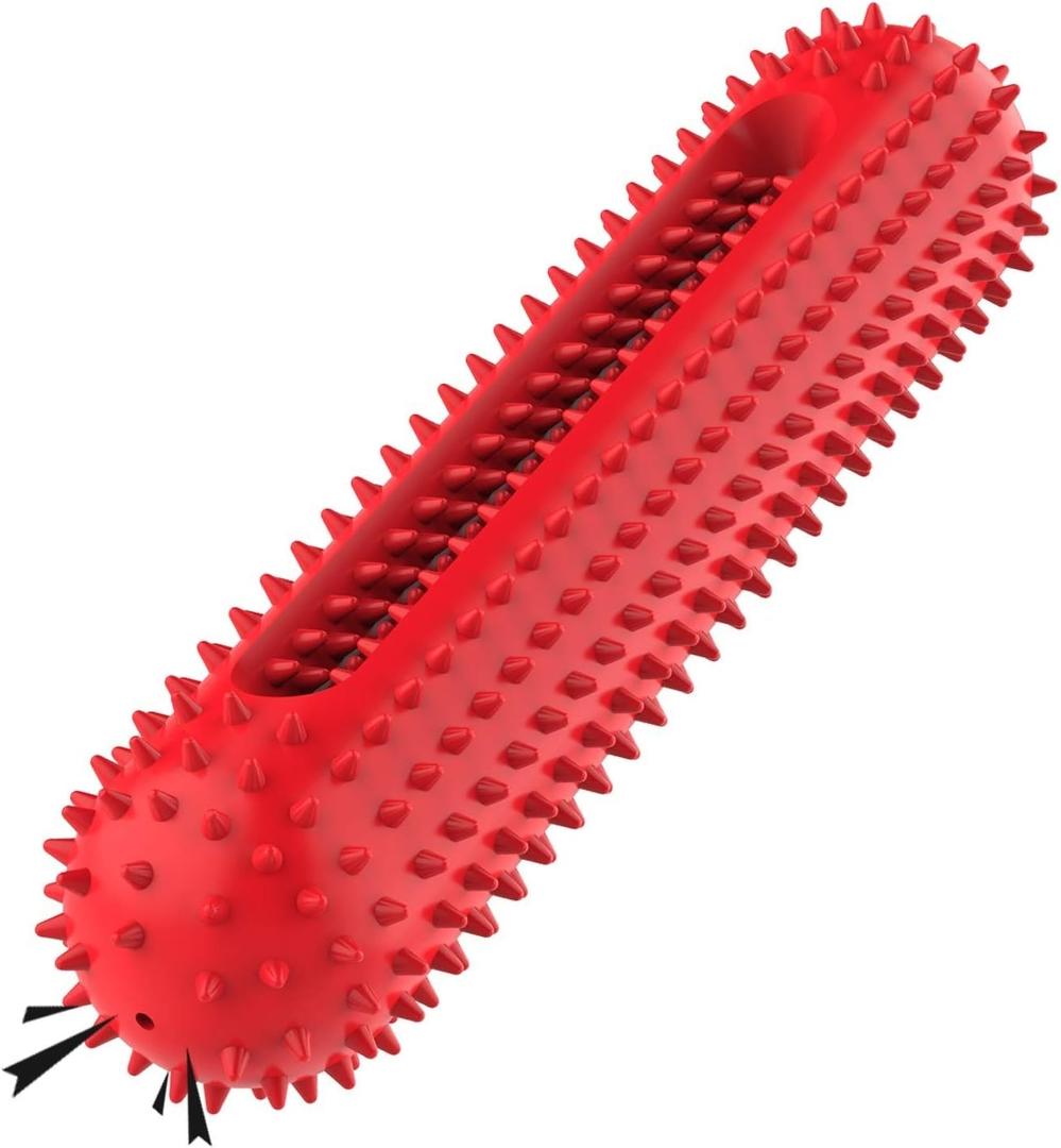 petizer Dog Squeaky Toys for Aggressive Chewers, Tough Toothbrush Dog Chew Toy, Nearly Indestructible Rubber Toys for Pet Training, Teeth Cleaning, Playing and Chewing for Medium & Large Breeds (Red)