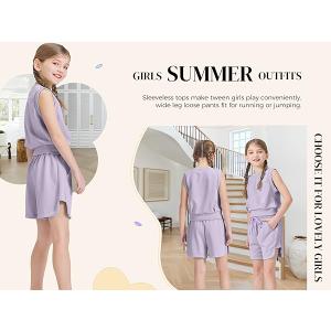 Handfrog Girls 2 Piece Outfits 2025 Trendy Clothes Summer Cute Sleeveless Tops Shorts Clothing Sets Activewear