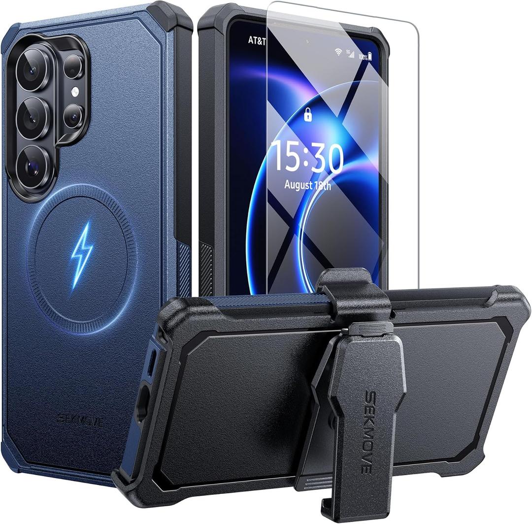 for Samsung Galaxy S26 Ultra Case with Belt Clip,Compatible with MagSafe,Anti-Drop,Shockproof,Heavy Duty Protection,with Screen Protector,with 360Rotating Kickstand,Blue