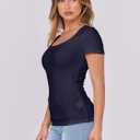 ANRABESS Women Short Sleeve Tops Scoop Neck Ribbed Knit Slim Fitted Basic Tee Shirt Casual Summer Clothes 2026 Spring Outfits (Blue, M)