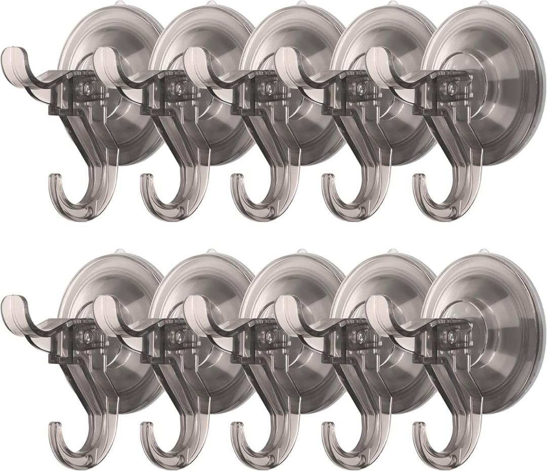 Antimbee 10 Pack Reusable Suction Hooks, Removable Small Suction Cups for Shower, Bathroom, Glass, Door, Windows, Kitchen - Up to 11 lbs on Smooth Surface (Transparent Gray)