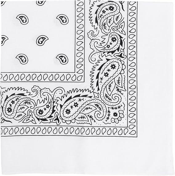 Juoar 22"X22" 100% Cotton Paisley Printed Bandanas Large Thick Scarfs Fashion Headwear for Men and Women (3, White)