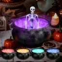 Halloween Mist Maker Fogger, 12.6" Big Witch Cauldron Skeleton with Color Change LED Light Large Capacity of Mist Water Fountain Pond Fog Machine and Splash Guard, Perfect for Halloween Decor