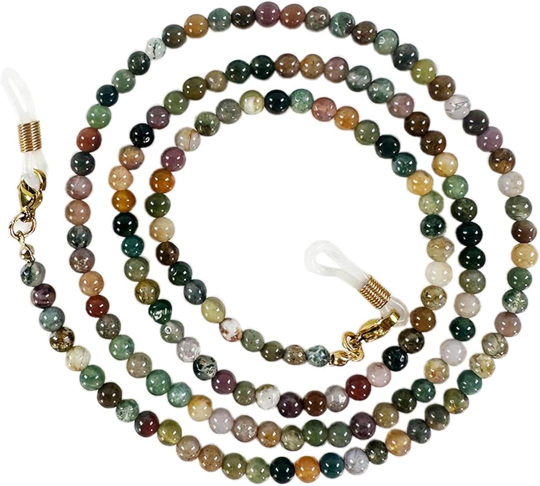 Fashion Beaded Eyeglass chain Natural Stone glasses retainer Reading glass Lanyard (Green)