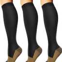 FEYHAY Copper Compression Socks (3 Pairs) 15-20 mmHg Circulation is Best Athletic & Daily for Men & Women, Running, Climbing (Small-Medium, 01 Copper Black)