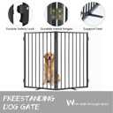 Full Metal Freestanding Dog Gate with Cat Door for Outdoor & Indoor,34" Tall Foldable Pet Fence,60" Extra Wide Free Standing Dog Gate for RV Camping,Stairs,Hallways,Doorways,Deck,Yard (3 Panels,Black)