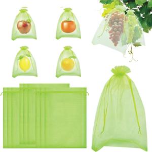 Fruit Protection Bags, RIFNY 100 Pcs 6 x 8 Inch Green Mesh Fruit Netting Bag for Fruit Trees, Fruit Cover Net Bags with Drawstring for Grape Apple Mango Peach Protect from Insect Birds Squirrels