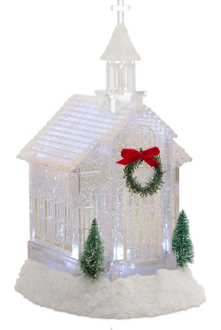 Melrose Acrylic Church Snow Globe Lighted Christmas Water Lantern 10.5 Inch