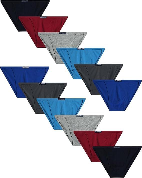 U.S. Polo Assn. Mens Bikini Underwear - 12 Pack String & Classic Cut Mens Briefs (Sizes XL-3XL, Big & Tall) (Red/Blue/Heather Grey/Magenta-12pk)