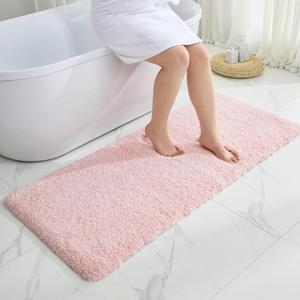 Bathroom Runner Rug 24x59 Pink Non Slip Fluffy Long Bath Mat for Bathroom Floor Washable Plush Luxury Bath Rug for Tub Absorbent Shower Sink Mat Bedside Rug