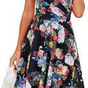 Oxiuly Women's Cap Sleeve Summer Casual Dresses V-Neck Floral Vacation Party Dress OX233