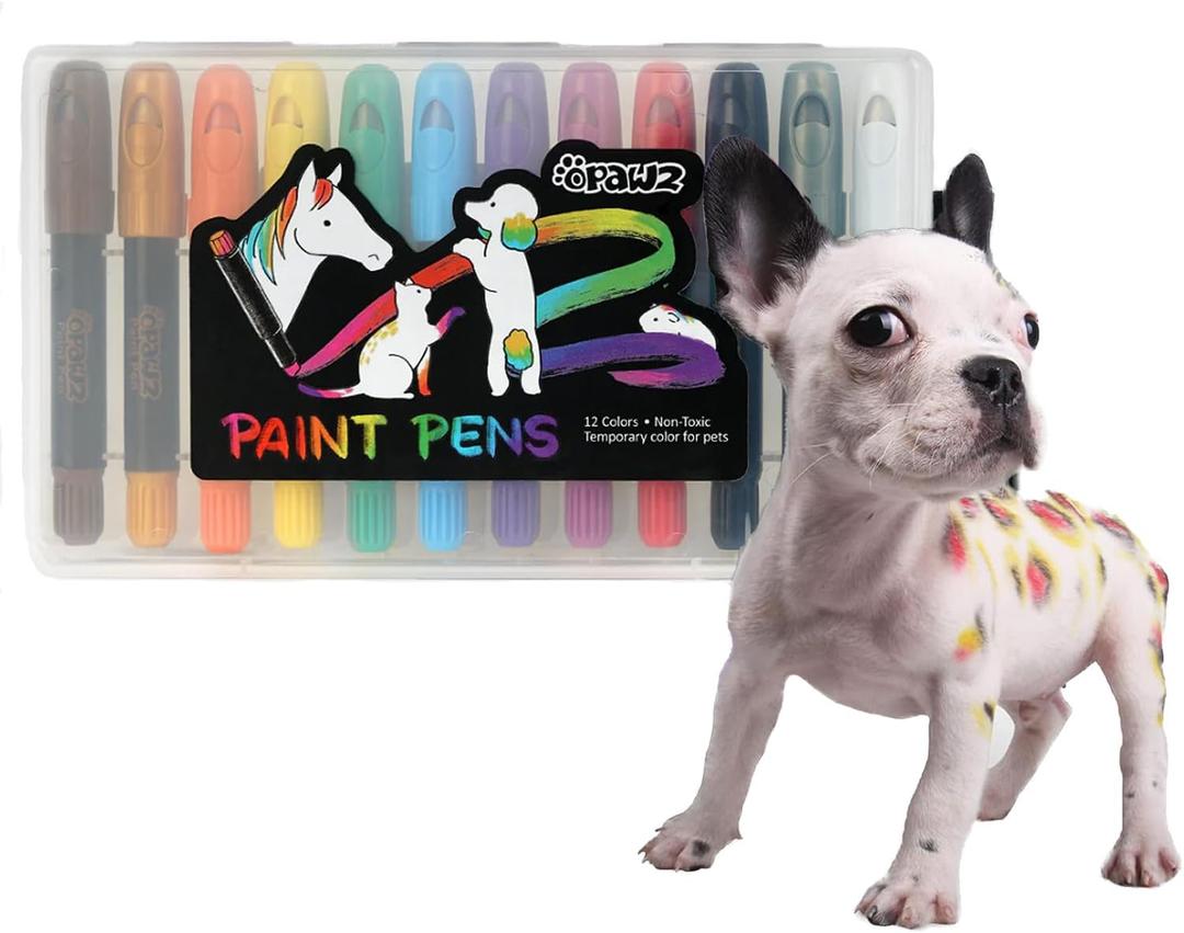 OPAWZ 12 Colors Pet Hair Dye Paint Pen, Temporary Dog Hair Dye, Non-Toxic and Washable Dog Safe Color Dye, Marking Paint for Dogs Cats Birds and Horses