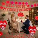 Red 16" Will You Be My Girlfriend Balloons Letters Set- 10Pcs Heart Balloons, LOVE Alphabet Foil Mylar Balloons with 1000 Pcs Artificial Rose Petals for Valentines Day Decorations