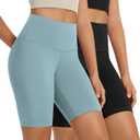 ODODOS High Waist Workout Shorts for Women Tummy Control Workout Gym Athletic Biker Shorts-8" Inseam, Black Chambray, Medium (M)