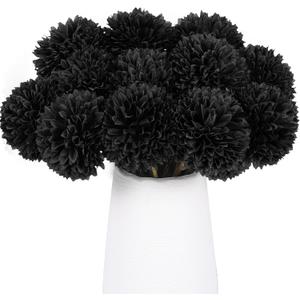 Rowfad 12 Pcs Black Artificial Chrysanthemums Flowers Silk Fake Mums Flowers for Halloween Ghothic Wedding Table Centerpiece Christmas Home Decor (12, Black)