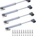 100N/22.5 lb Gas Strut Cabinet Hinge Safety Lift Support, Gas Shock and Soft Opening and Cushioning Telescopic Cabinet Door Rubber Head Gas Spring Support 8" Length, 4 Set, Siver