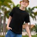 Haloumoning Boys T-Shirts Kids Short Sleeve Crewneck Solid Basic Tees Casual Tops 5-14 Years (Black)