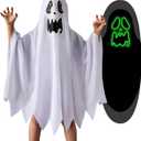 Unisex Boys and Girls Ghost Costume,Halloween Fancy Dress,White Boo Ghost Cloak Cape Cosplay Costume Halloween Costume (Small)