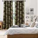 Black Gold Full Blackout Curtains for Bedroom Tropical Leaf Curtain Panels Room Darkening Thermal Insulated Noise Reducing Grommet Window Treatments Sets, 52x90Inch, 2 Panels