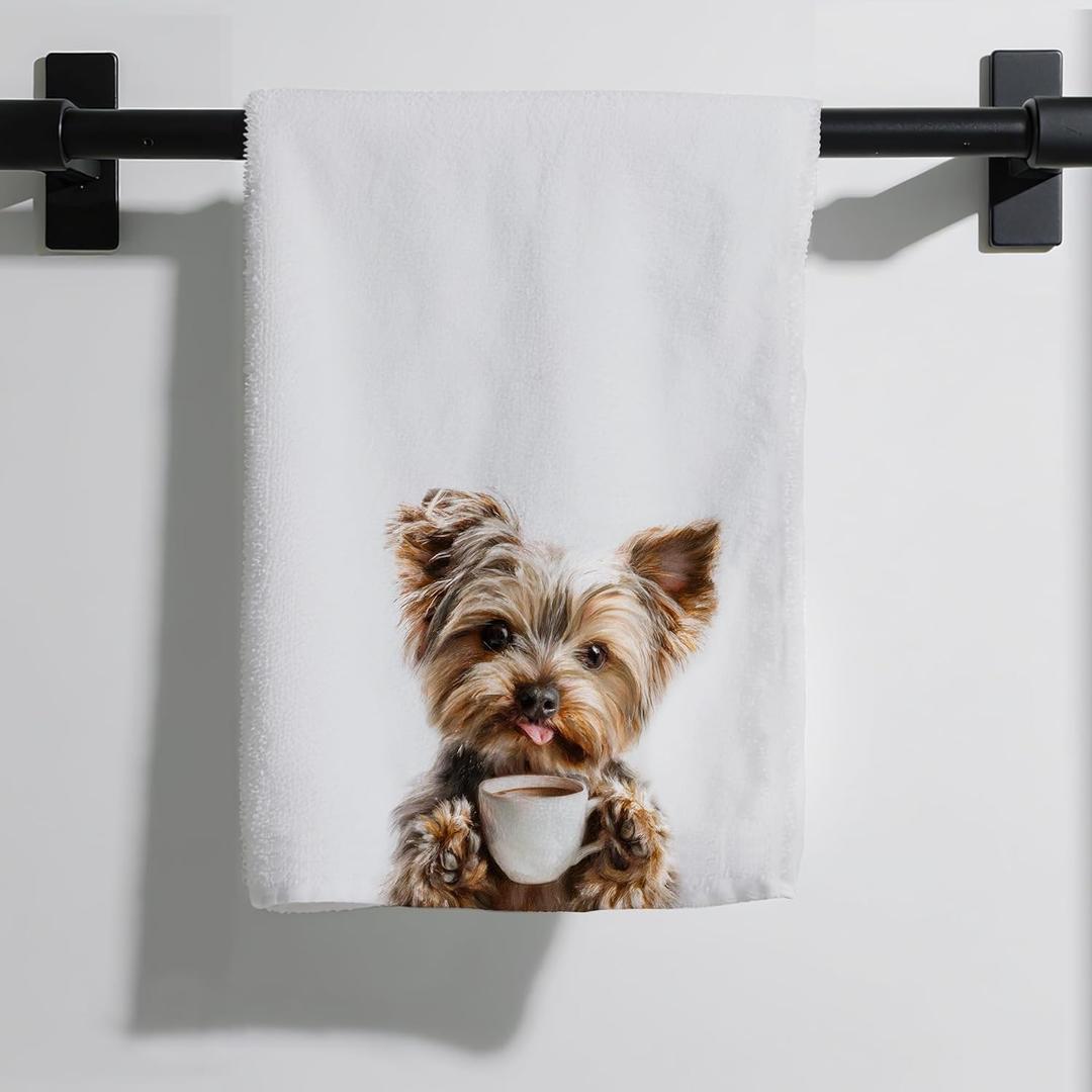 Funny Yorkie Gifts Kitchen Towels, Yorkie Coffee Microfiber Dish Tea Towel for Kitchen Decor, Funny Yorkie Bar Decor, 16x24 Inch