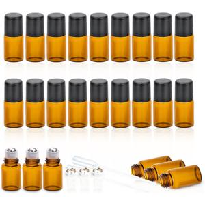 ZEJIA 2ML Essential Oil Roller Bottles, 24 Pack Amber roller bottles for oils, Mini Glass Roll on Bottles with Stainless Steel Roller Balls&2 Droppers (Brown)