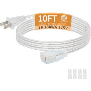 1 Pack Clear Extension Cord, 10 Feet Male to Female Extension Cords, Clear Extension Cord Indoor Thin with UL-Certified, Christmas Thin Extension Cords, 2 Prong, 2 x 18AWG 7A/125V