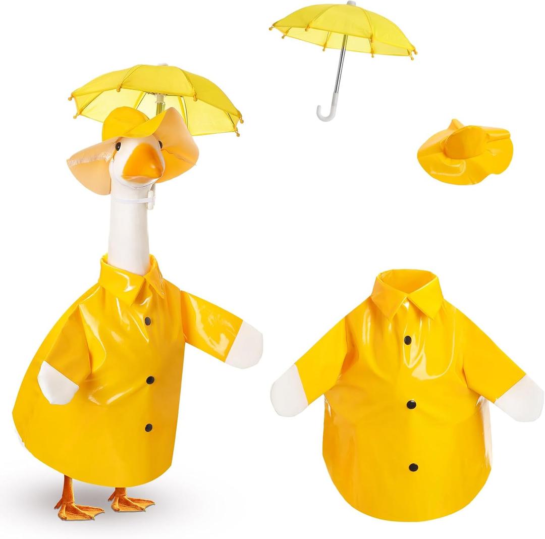 Spring Baby Goose Outfit Raincoat and Umbrella for 17'' Lawn Porch Baby Goose Costume Plastic Raincoat Clothes for Spring Outdoor Patio Yard Lawn Decoration (Yellow)