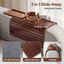 Bamboo Sofa Armrest Tray, Foldable Couch Arm Tray Side Table, 2 in 1 Anti-Falling Armrest Tables Cup Holder for Snacks, Drinks, Beers, Phone, Control, Flexible and Portable, Anti-Slip, (Brown)
