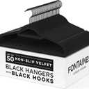 Fontaines Luxury Black Velvet Felt Non Slip Clothes Hangers 50 Pack - Ultra Slim & Space Saving - Heavy Duty Swivel Hook for Clothing, Suit, Top, Tie, Shirt, Skirt & Pant Organization (Adult)
