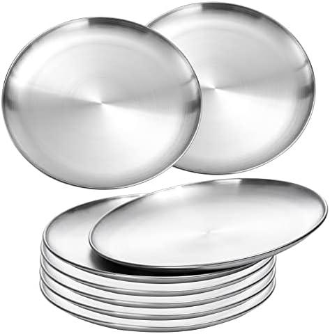 18/8 Stainless Steel Dinner Plate for Main Dishes, Grilled Meat, Dessert, Salad, and Fruit - 9 Inches (23 cm) Large Capacity (8pc, 9in): Dinner Plates