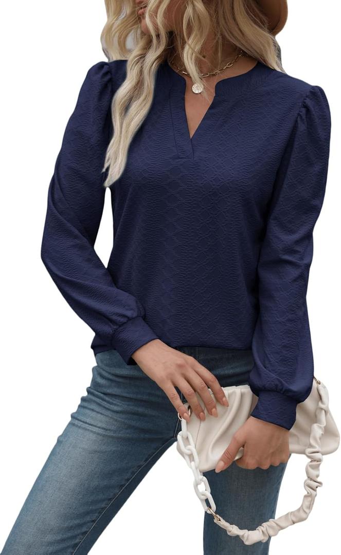 Women Tops Blouse Causal Shirts Puff Long Sleeve Tunic V Neck (Large) Women Tops Blouse Causal Shirts Puff Long Sleeve Tunic V Neck (Large)
