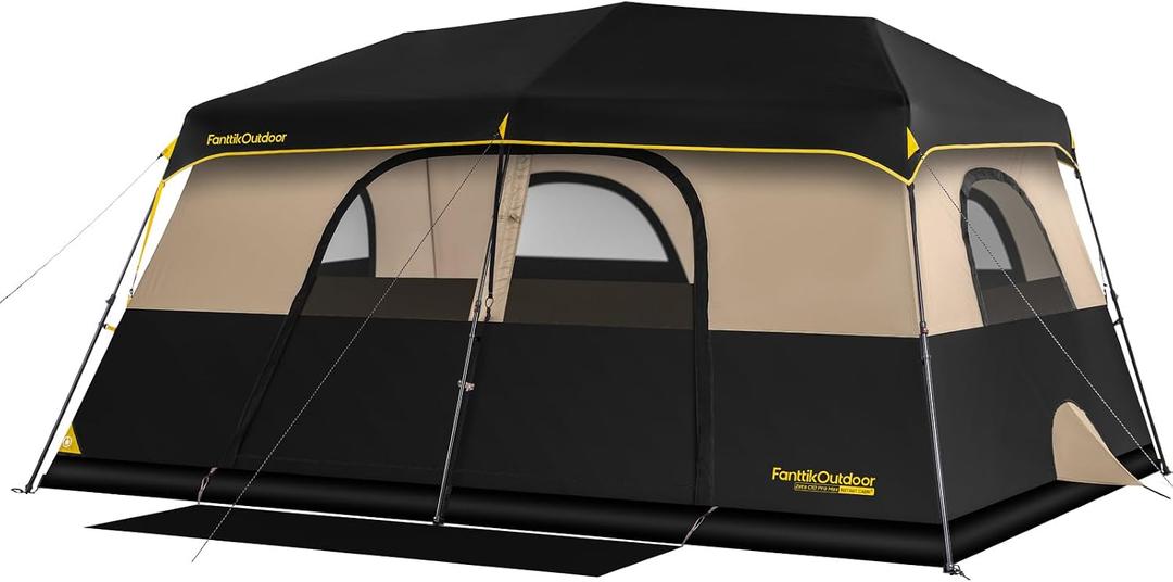 FanttikOutdoor Zeta C10 Pro Max Instant Cabin Tent 10 Person Camping Tent Setup in 60 Seconds with Rainfly & Windproof Portable with Carry Bag for Family Camping & Hiking, Upgraded Ventilation, Khaki