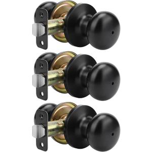 Goldenwarm Black Interior Door Knobs, Matte Black Bedroom Door Knob, Door Knobs Interior Bulk, Privacy Door Knob for Bedroom or Bathroom(3 Pack)