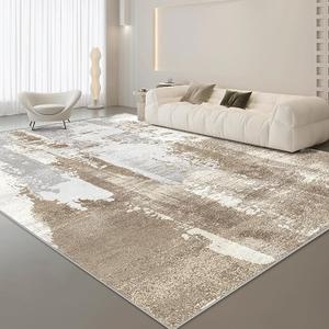 VK·LIVING Washable Rug Modern Area Rug Low Pile Bedroom Rug, Thin Living Room Rug with Non Slip Backing No Shedding Large Area Rug Lightweight Abstract Machine Washble Rug for Home, Brown,  96" x 120"