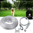 Dog Tie Out Runner for Yard, Trolley System for Large Dogs, Heavy Duty Dog Run Cable Lead 50ft with 10ft Pulley Runner Line for Small Medium and Large Dogs Up to 250lbs Running Outside Yard or Camping