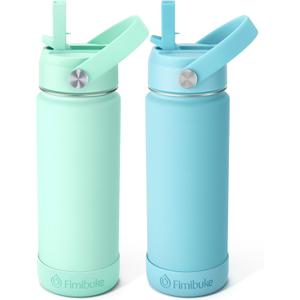 Fimibuke Kids Insulated Water Bottle, 18oz BPA FREE Kids Cup with Straw Double Wall Vacuum Tumbler 18/8 Stainless Steel Leak Proof Toddler Water Bottle for School Boys Girls (2 Pack,Underwater World)
