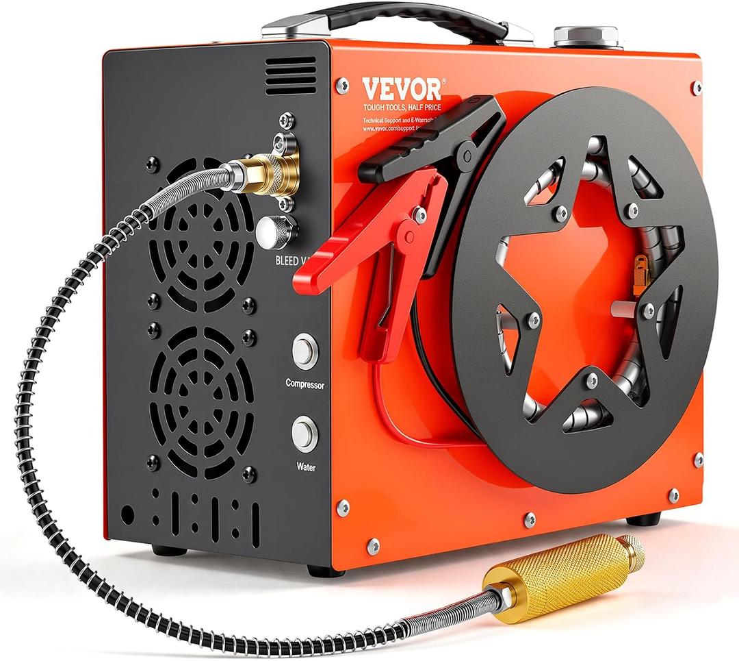 VEVOR PCP Air Compressor, 4500PSI/30Mpa Portable PCP Airgun Compressor - Built-in Water and Fan Cooling System, Auto-Stop | DC12V/AC120V Paintball Tank Compressor for Air Rifle, Scuba Diving Bottle