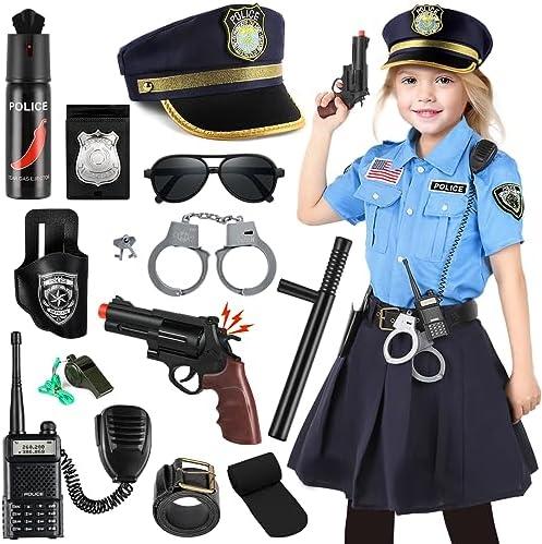 Loscola Police Officer Costume for Kids, Girls Police Costume for Kids, Halloween Costumes for Girl Kid 3-12, Cop Uniform for Girls, Cop Outfit for Party Dress Up Small