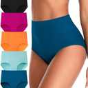 ASIMOON Tummy Control High Waisted Underwear for Women Cotton Plus Size Full Coverage Panties Ladies Briefs, XL