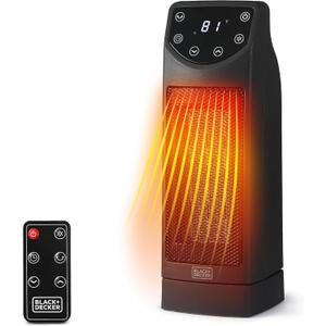 BLACK+DECKER Oscillating Space Heater, Portable Heater with Remote Control, Ceramic Small Space Heater with Two Heat Settings & LED Display, Small Heater 1500W