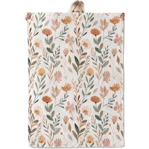 Floral Fall Garden Blanket 5060 Inch,Soft Beige Botanical Lightweight Flannel Throw with Autumn Wildflower,Boho Rustic Farmhouse Home Decor,Gifts for Girls,Women
