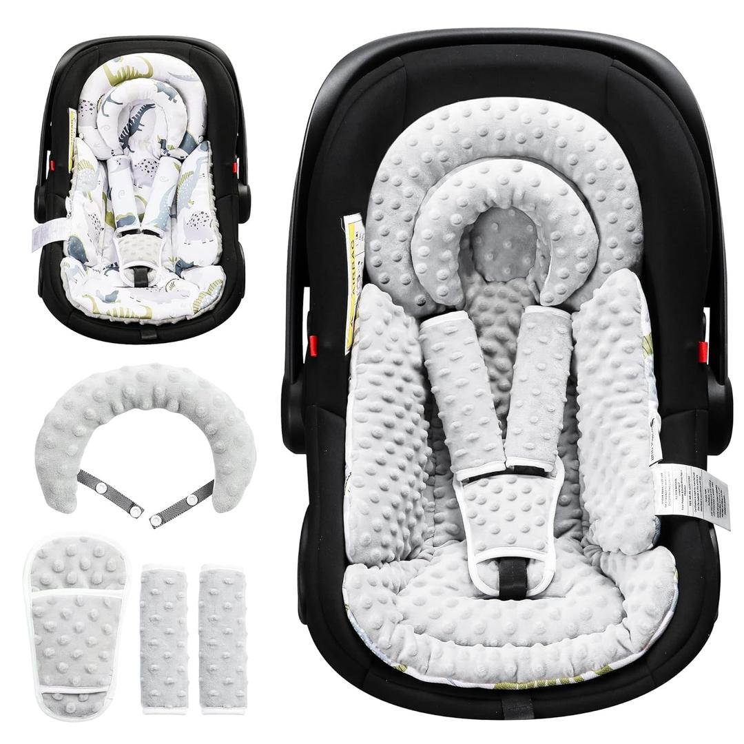 Infant Car Seat Insert with Removable Cushion for Baby Preemie Newborn Infant, Reversible carseat Insert Head Body Support Fits for Stroller, Baby Swing, Rocker, Bouncer, Bassinet - Grey