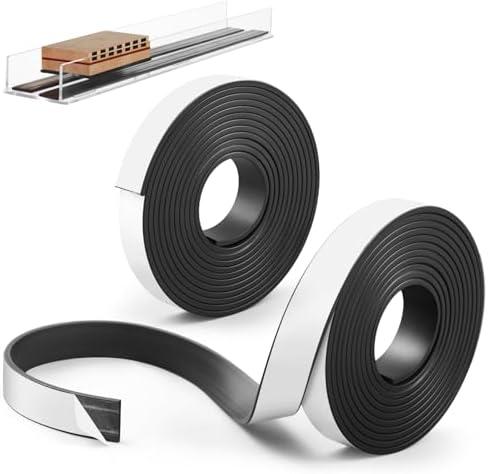 Sabary 2 Roll Monopolar Magnetic Tape 10 feet x 0.8 Wide x 0.12 Thick with Strong Adhesive Backing Anisotropic Flexible Magnetic Strip for Maglev Train Science Project