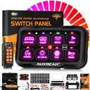 Auxbeam 8 Gang Switch Panel RC-800 RGB Wireless Remote Control Range Up to 165FT Multifunction Switch Pod 3 lighting modes with Backlit Off and Auto Dimmable for RV Offroad Waterproof