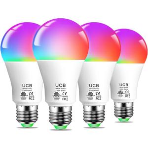 UCB Smart Light Bulbs 130W Equivalent, Color Changing Light Bulb, Works with Alexa Only, 16 Million Colors RGBWW, Music Sync, DIY Flash, 1300LM A19 E26 Bluetooth LED Light Bulbs, No WiFi Required, 4 Pack